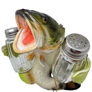 2019 Rivers Edge Bass Salt & Pepper Shaker Set Resin & Glass
